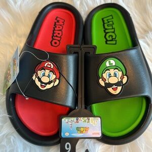 NWT Nintendo Kids' Mario & Luigi Black Slide Sandals - Red & Green various sizes